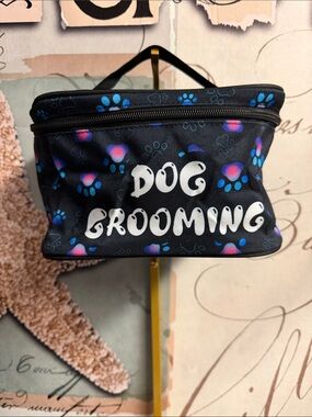 Dog Grooming Travel Bag - Black with Blue & Pink Paw Print